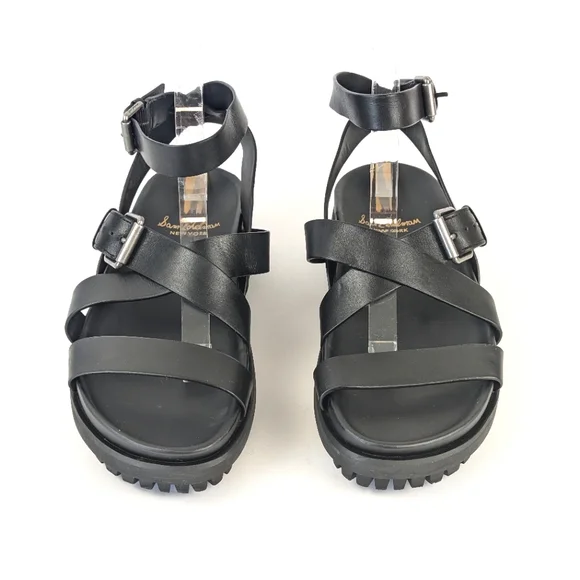 NEW Sam Edelman Eleanora Ankle Strap Gladiator Lug Sole Black Sandal Siz… - Picture 6 of 16